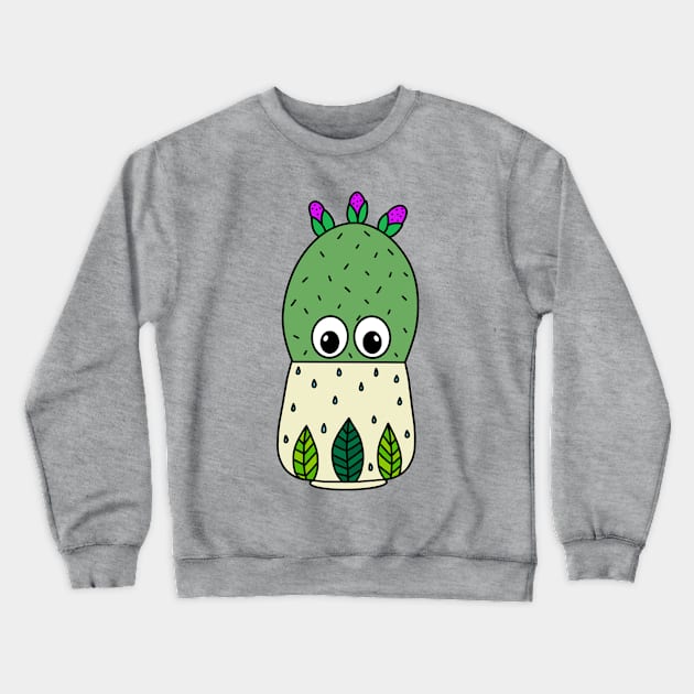 Cute Cactus Design #352: Prickly Pear Cactus In Leafy Pot Crewneck Sweatshirt by DreamCactus